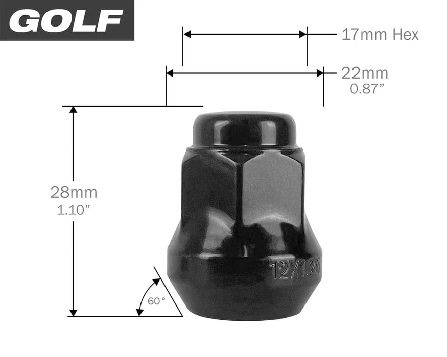 16 Pack 12x1.25 Golf Black Lug Nuts w Key - Tires Fast
