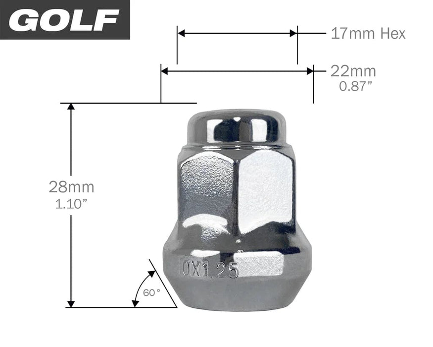 16 Pack 12x1.25 Golf Chrome Lug Nuts w Key - Tires Fast