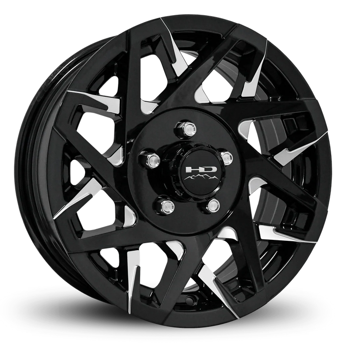 14x5.5 5-4.5 Gloss Black Milled Face Canyon Trailer Wheel