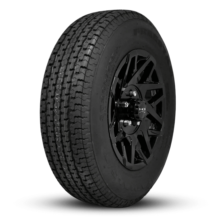ST205/75R14 8 - Ply Trailer Tire on 14" 5 - 4.5 Gloss Black Canyon Wheel - Tires Fast
