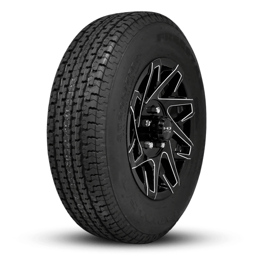 ST205/75R14 8 - Ply Trailer Tire on 14" 5 - 4.5 Gloss Black Milled Edge Canyon Wheel - Tires Fast