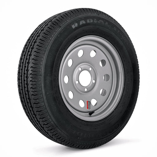 ST205/75R15 8 - Ply Trailer Tire on 15" 5 - 4.5 Silver Modular Wheel - Tires Fast
