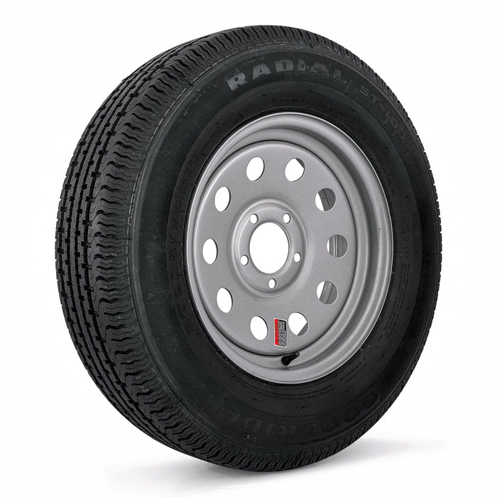 ST205/75R15 8 - Ply Trailer Tire on 15" 5 - 4.5 Silver Modular Wheel - Tires Fast