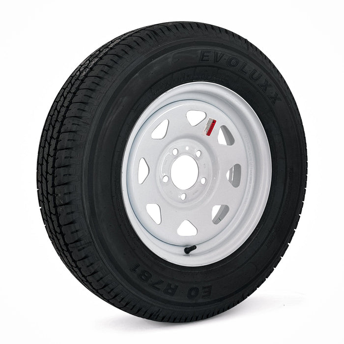ST205/75R15 8 - Ply Trailer Tire on 15" 5 - 4.5 White Spoke Wheel - Tires Fast