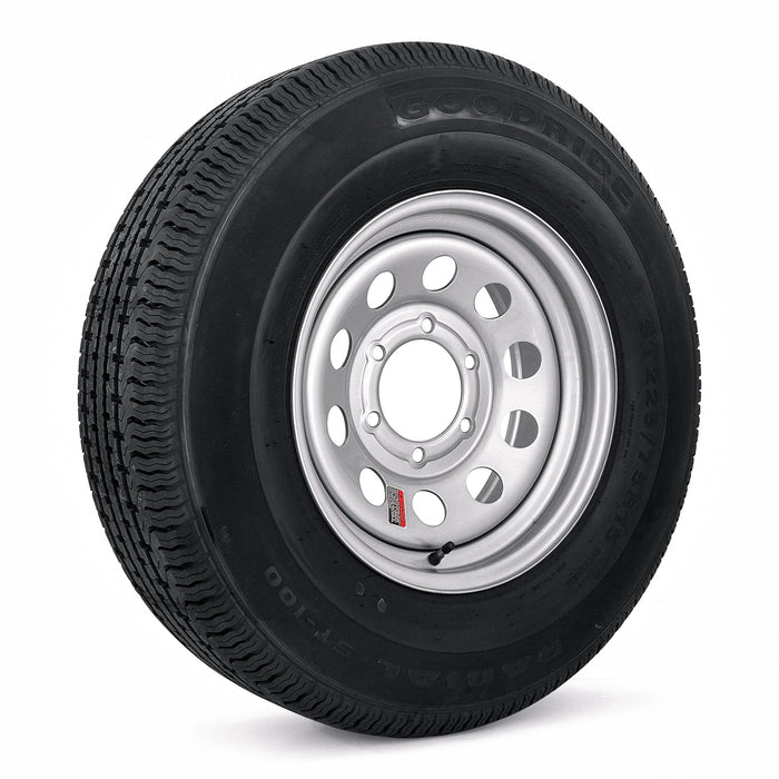 ST225/75R15 10 - Ply Trailer Tire on 15" 6 - 5.5 Silver Modular Wheel - Tires Fast