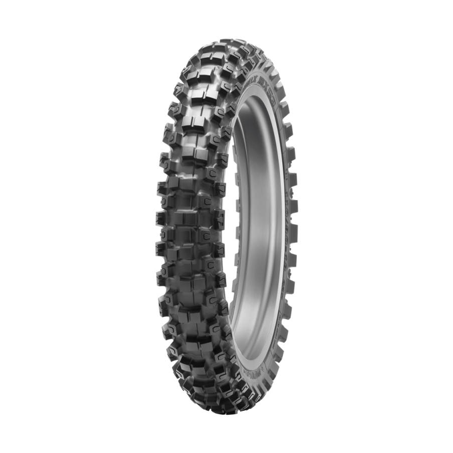 Dunlop Geomax MX53 rear dirt bike tire with aggressive blocky tread pattern for off-road grip