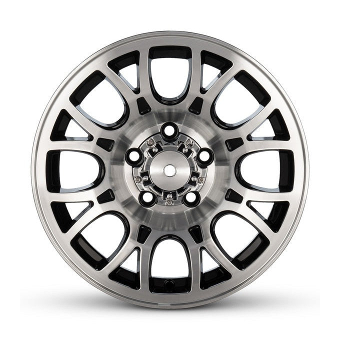 Road Ready 15x6 aluminum trailer wheel with black machined face and polished silver spokes