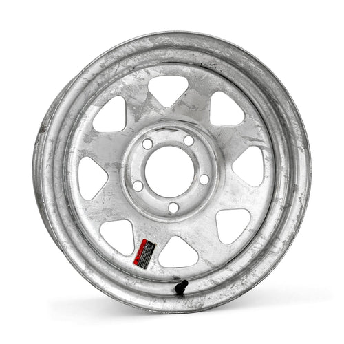 15x5 galvanized spoke trailer wheel with 5 on 4.5 bolt pattern and steel construction