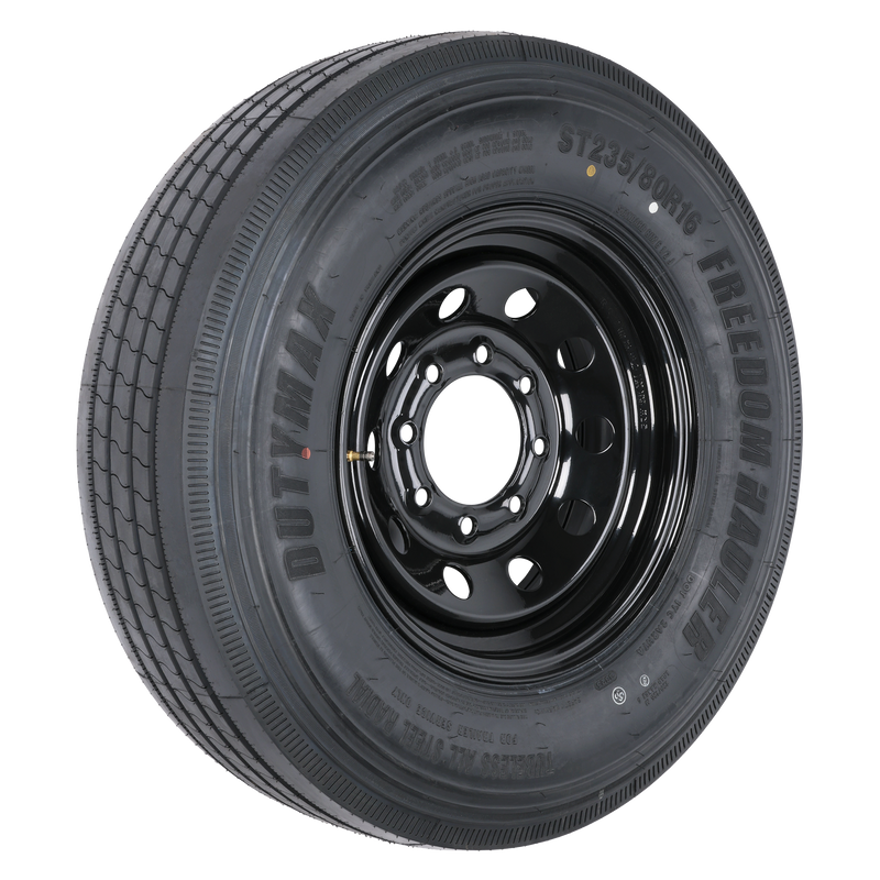 ST235/80R16 14-Ply Trailer Tire on 16" 8-6.5 Black Modular Wheel