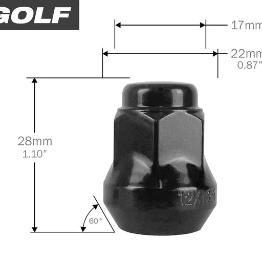 16 Pack 12x1.25 Golf Black Lug Nuts w Key - Tires Fast