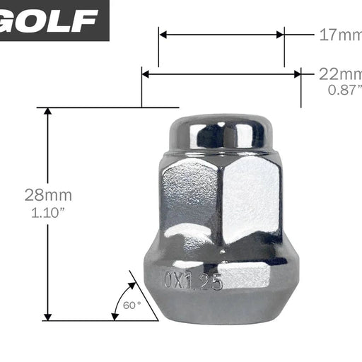 16 Pack 12x1.25 Golf Chrome Lug Nuts w Key - Tires Fast