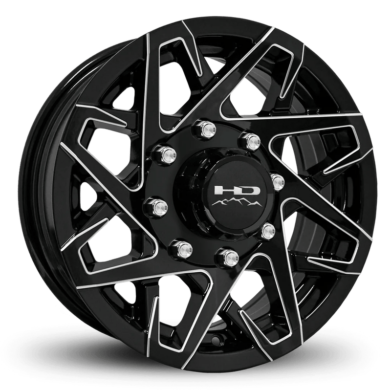 16x6 8 - 6.5 Gloss Black Milled Edges Canyon Trailer Wheel - Tires Fast