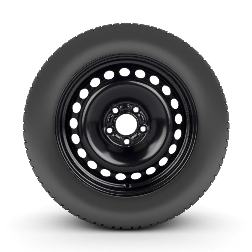 Black steel wheel and tire assembly for 2014-2023 Ford Transit Connect