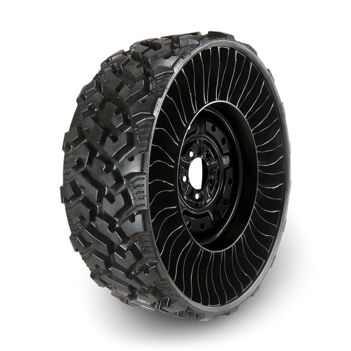 Michelin X Tweel UTV airless tire with aggressive tread and poly-resin spokes