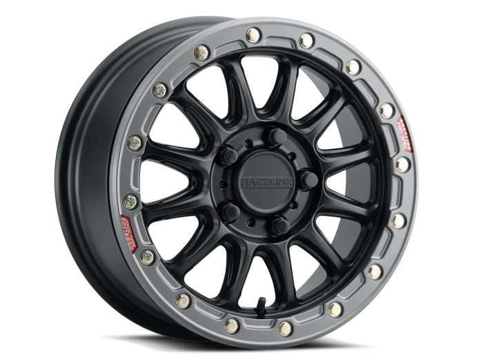 RACELINE ALPHA BLACK W/GUNMETAL RING 17X7 4X156 +25
