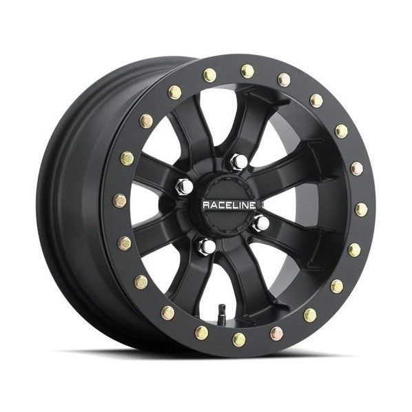 Raceline Mamba beadlock ATV wheel in matte black with gold bolts