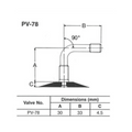 Bridgestone PV78 motorcycle inner tube valve stem dimension diagram showing angled metal stem measurements