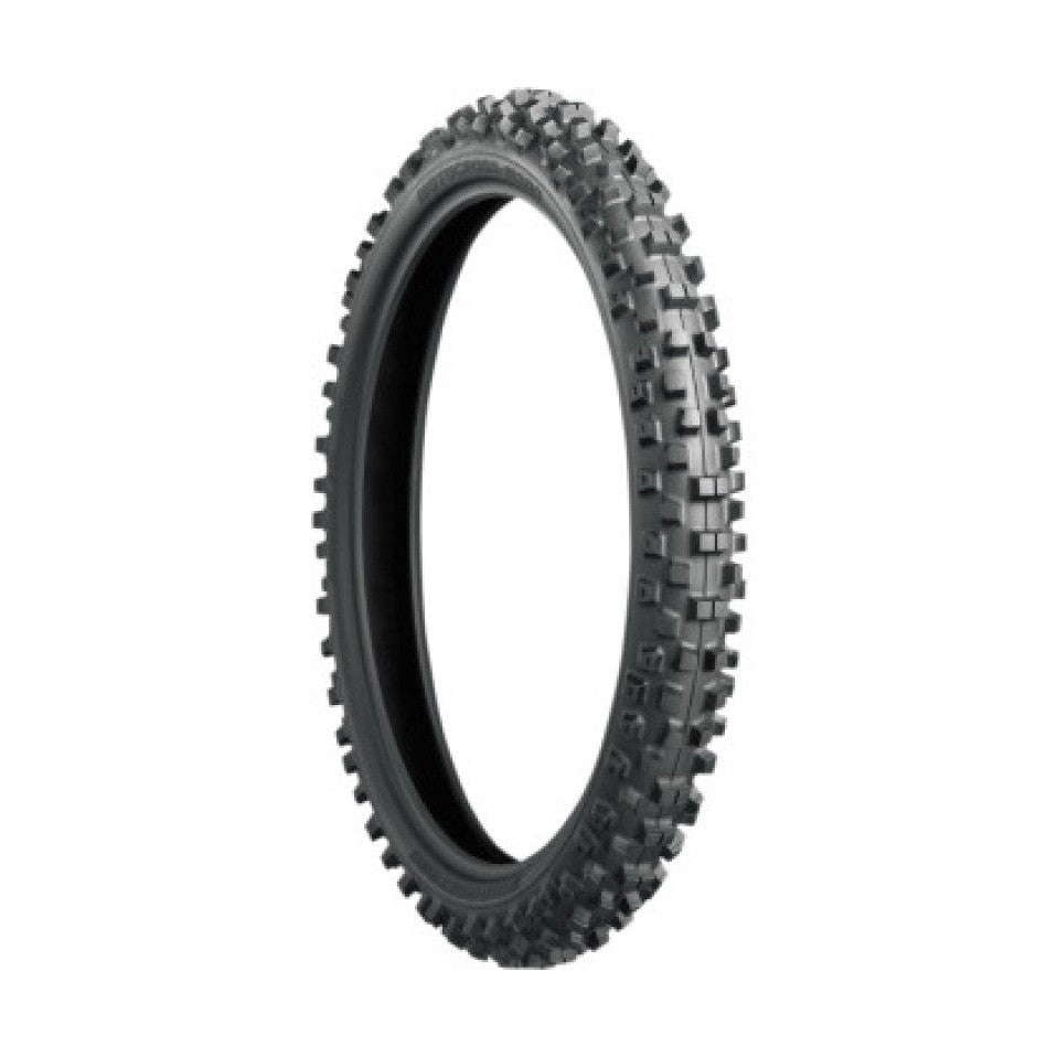 Bridgestone Motocross M203 front dirt bike tire with aggressive blocky tread pattern for soft-to-intermediate off-road traction