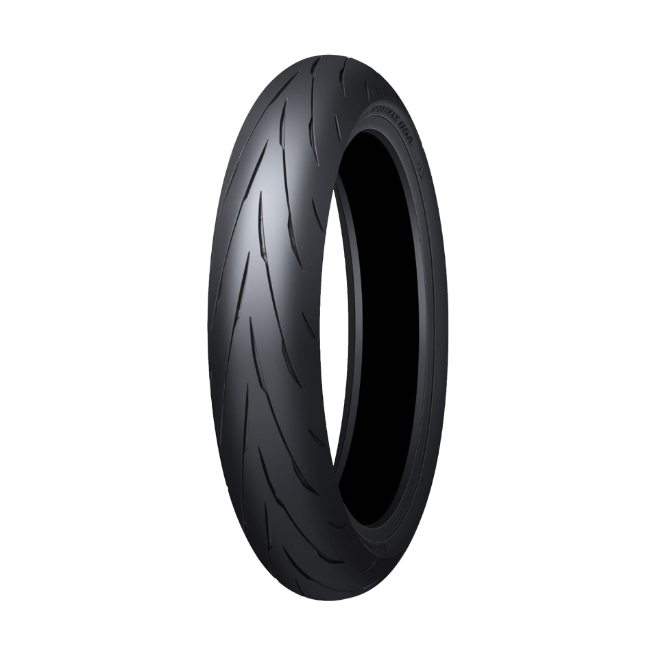 Black Dunlop Sportmax Q5A street track-day sport tire size 110/70ZR17 directional tread pattern