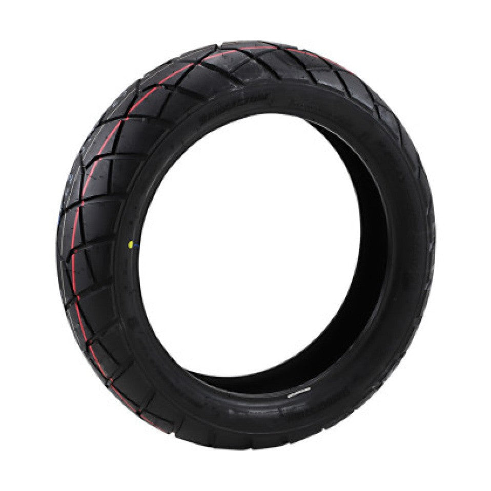 Bridgestone Battlax Adventurecross Tourer AX41T rear dual-sport tire with adventure tread pattern and red accent lines