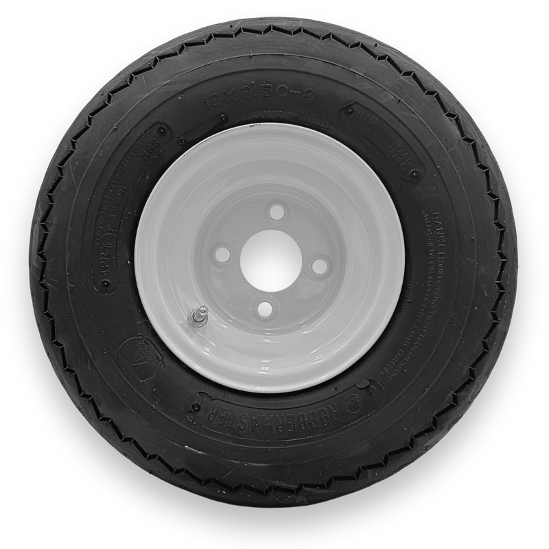 18x8.50-8 TL RubberMaster Golf Cart Tire on 8" 4-4 White Steel Wheel