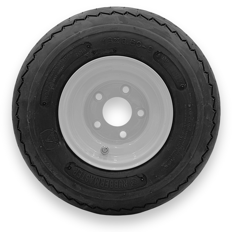18x8.50-8 TL RubberMaster Golf Cart Tire on 8" 5-4.5 White Steel Wheel