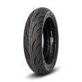 Kenda KM1 sport-touring rear motorcycle tire with blue and orange tread stripes