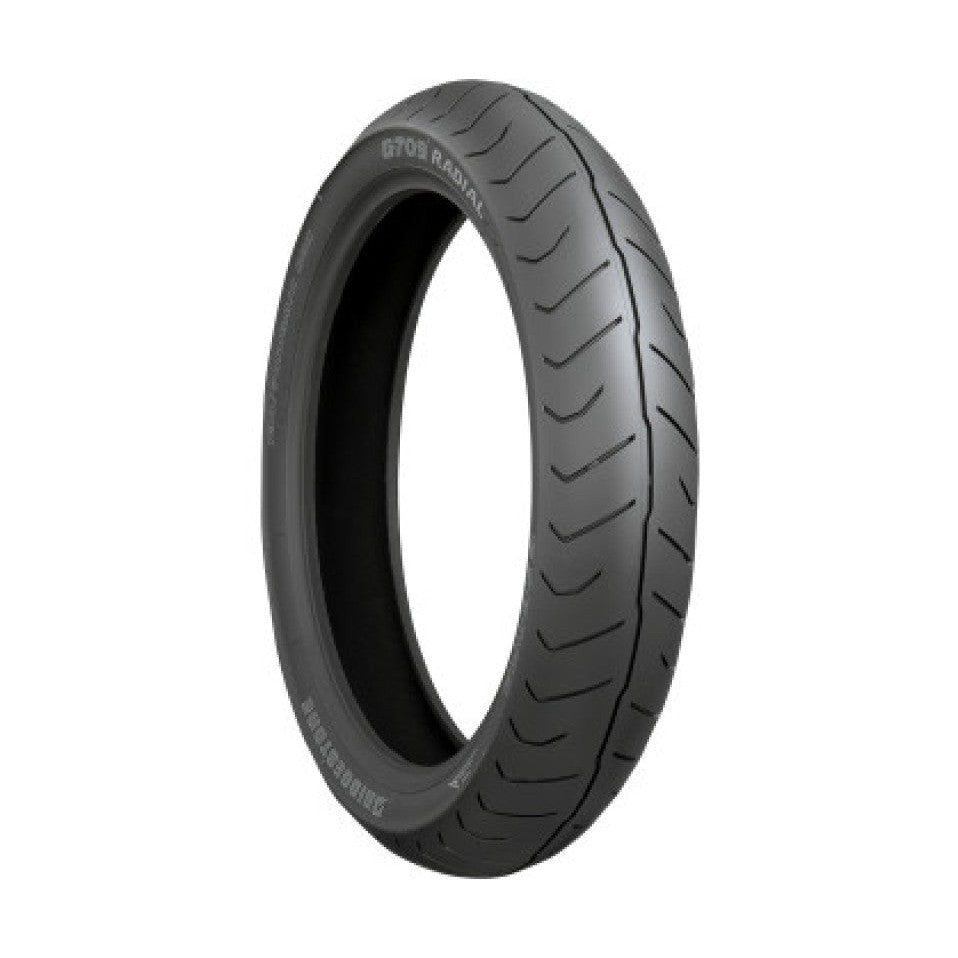 Bridgestone Exedra G709 front motorcycle tire, 130/70R18 radial with symmetrical tread pattern