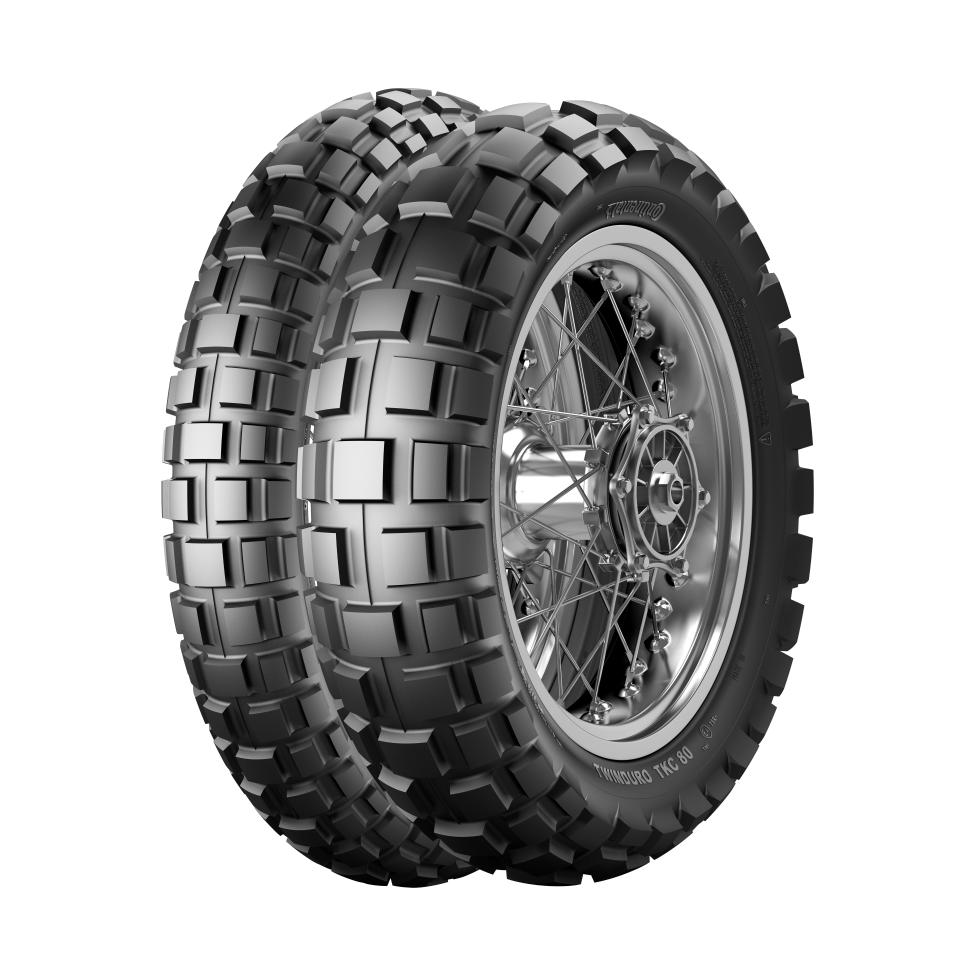 Continental TKC 80 Twinduro dual-sport tire set with aggressive knobby tread for Suzuki V-Strom