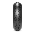 Pirelli Diablo Rosso II front sport bike tire showing asymmetric chevron tread pattern
