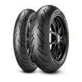 Pirelli Diablo Rosso II motorcycle tires on alloy wheels showing sidewall branding