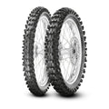 Pirelli Scorpion MX32 front motocross tire pair on silver spoked wheels