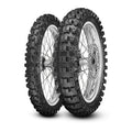 Pirelli Scorpion MX32 Mid Hard front motocross tire on silver spoked wheel