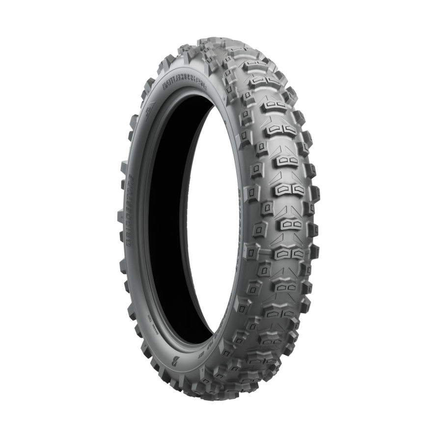 Bridgestone Battlecross E50 rear dirt bike tire with aggressive knobby tread for enduro traction