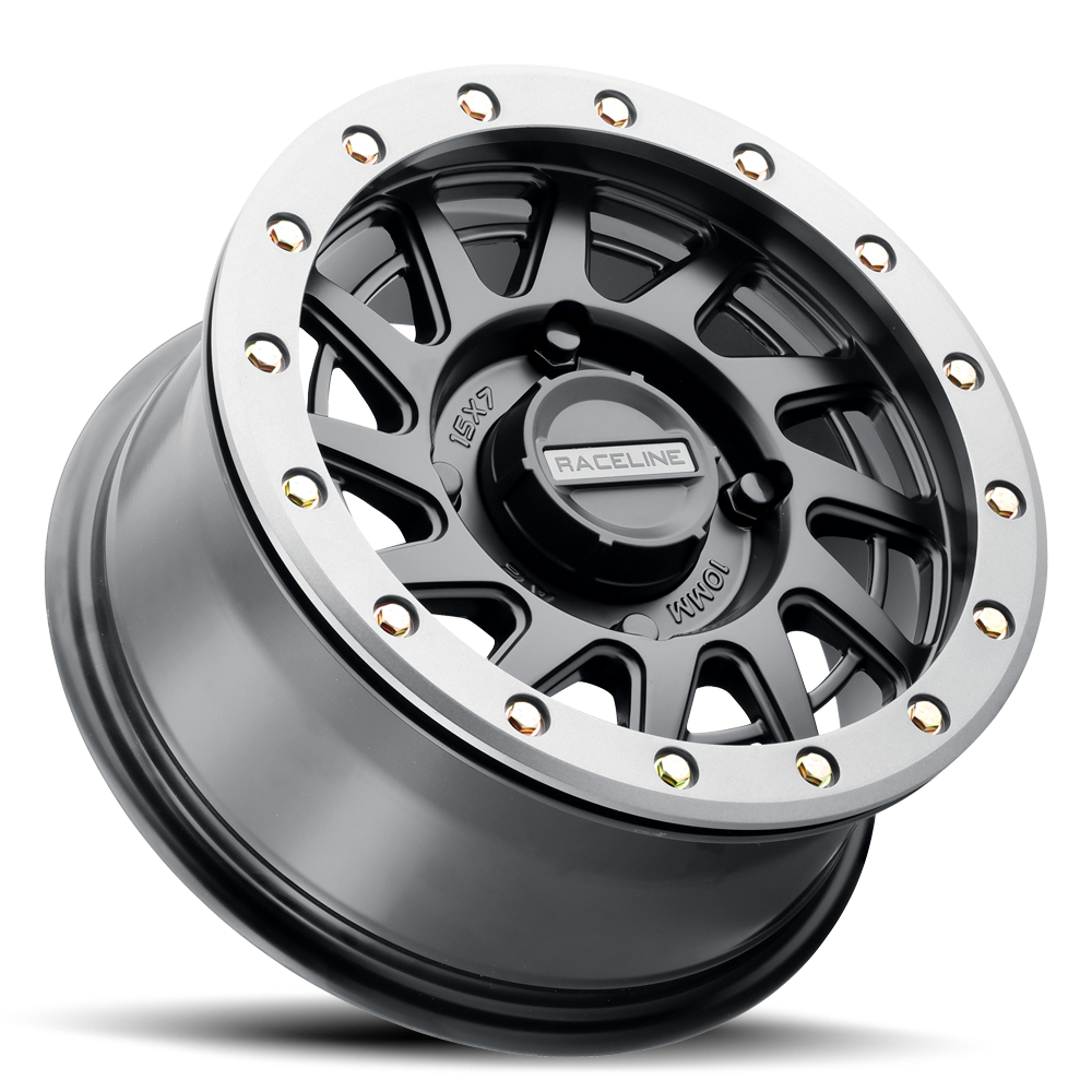 Side profile of Raceline Squad Hyper Silver machined face wheel showing black barrel depth
