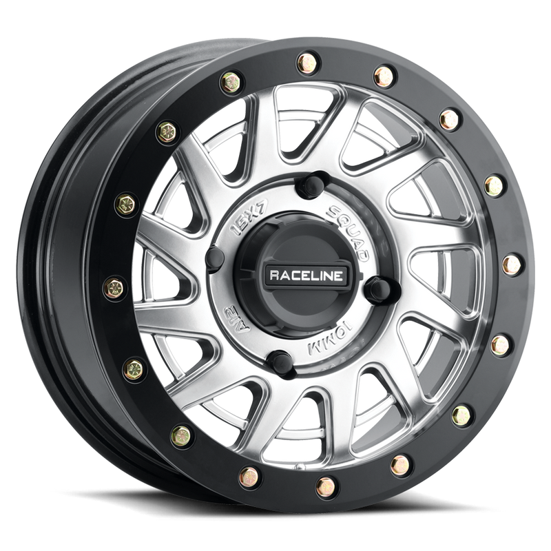 15x7 4x156 +38 Raceline Squad Satin Black w/ Gunmetal Ring