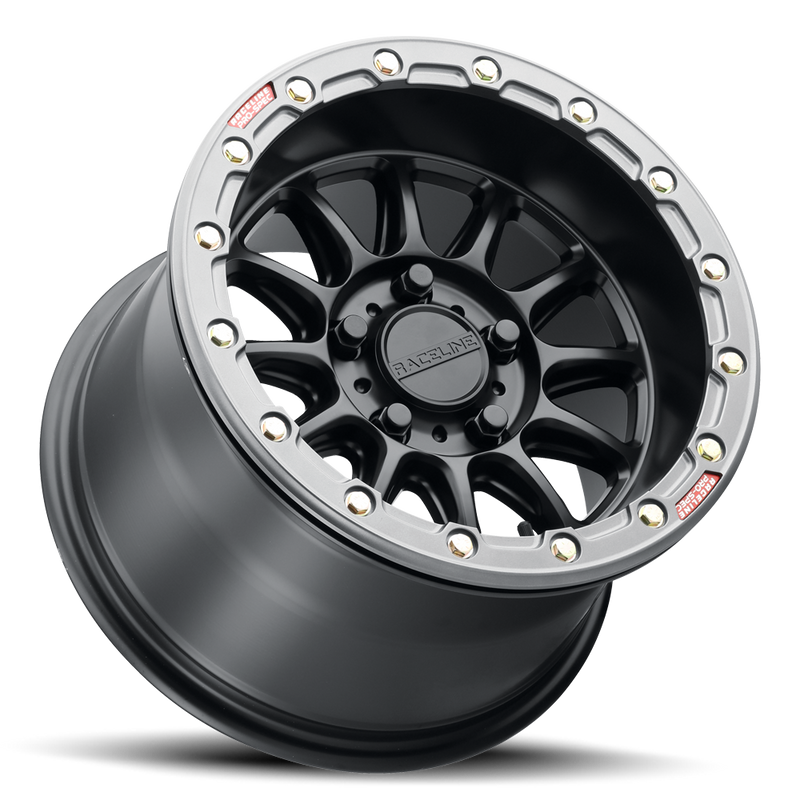 17x7 4x137 +25 Raceline Alpha Black w/ Gunmetal Ring