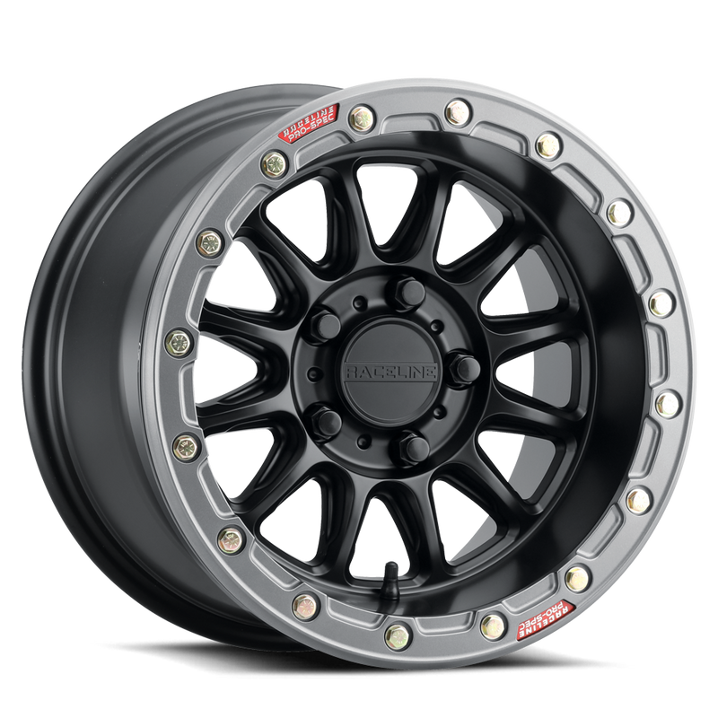 17x7 4x137 +40 Raceline Alpha Black w/ Gunmetal Ring