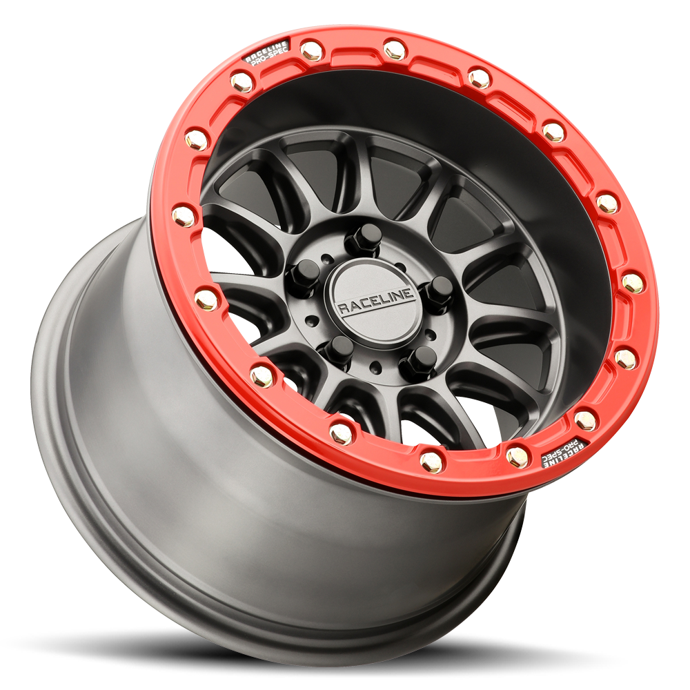 Raceline Alpha 15x10 5x114 +25mm Gunmetal w/ Red Ring