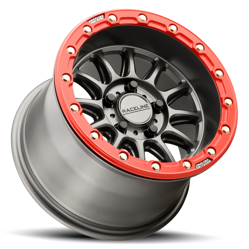 Raceline Alpha 15x10 5x114 +25mm Gunmetal w/ Red Ring