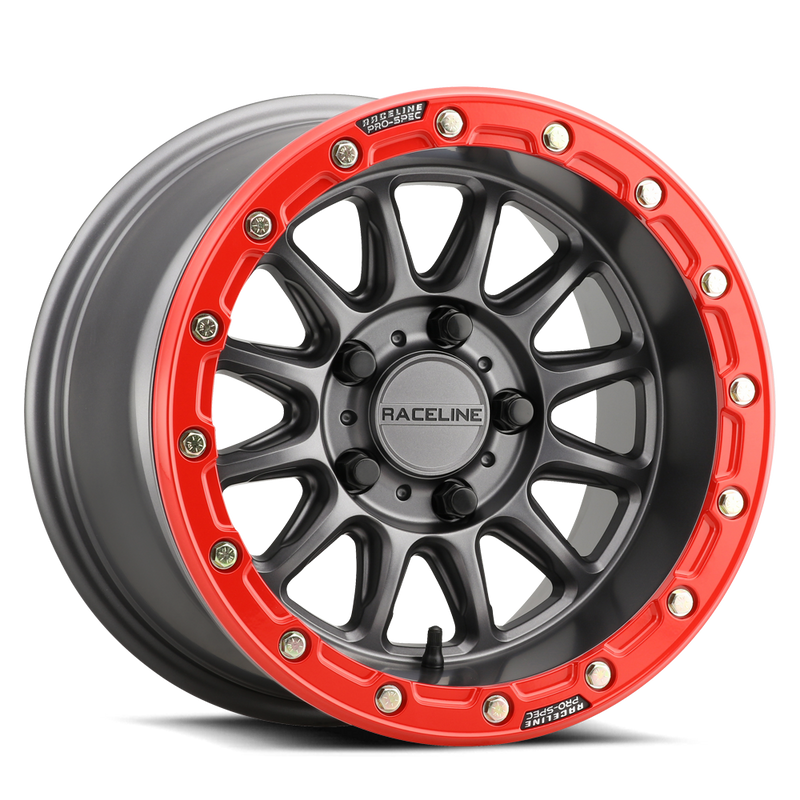 15x7 4x156 +10 Raceline Alpha Gunmetal w/ Red Ring