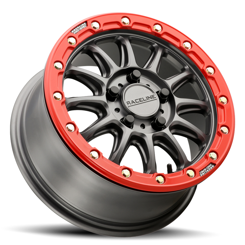 15x7 4x137 +10 Raceline Alpha Gunmetal w/ Red Ring