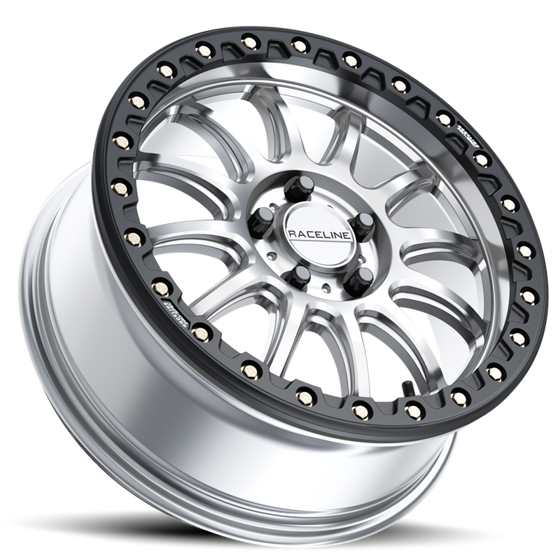 17x7 4x137 +40 Raceline Alpha Hyper Silver w/ Black Outer Ring