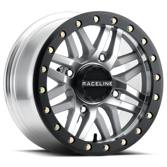 Raceline Ryno 14x7 4x156 +10mm Black Machined w/ Black Ring Beadlock