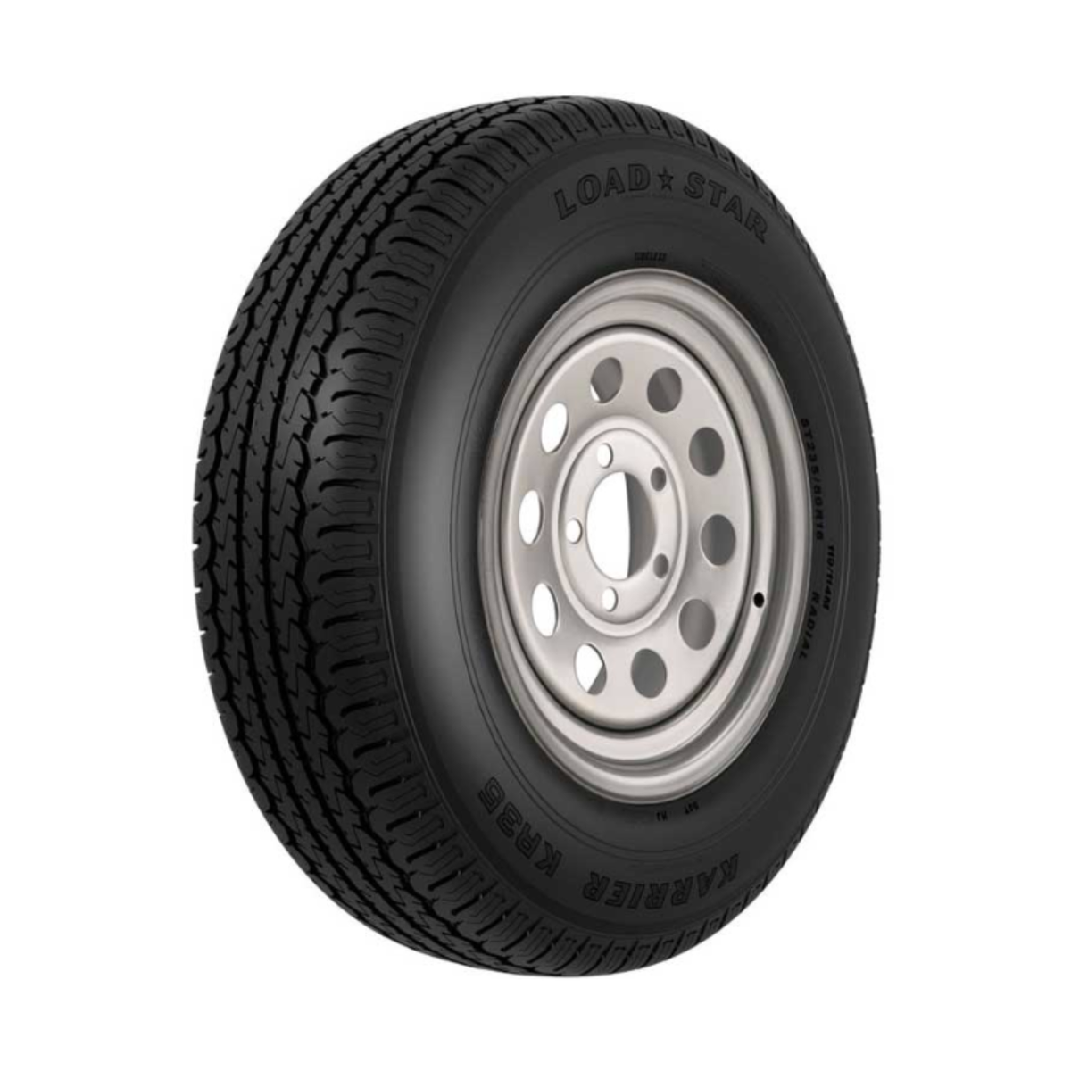 Kenda KR35 ST205/75R15 trailer tire on silver modular wheel