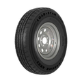 Kenda Karrier KR53 ST235/80R16 trailer tire on silver modular steel wheel with raised lettering and ventilation holes