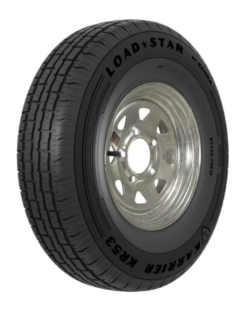 Kenda KR53 ST175/80R13 6-Ply Trailer Tire on 13x4.5 5-4.5 Galvanized Spoke Wheel
