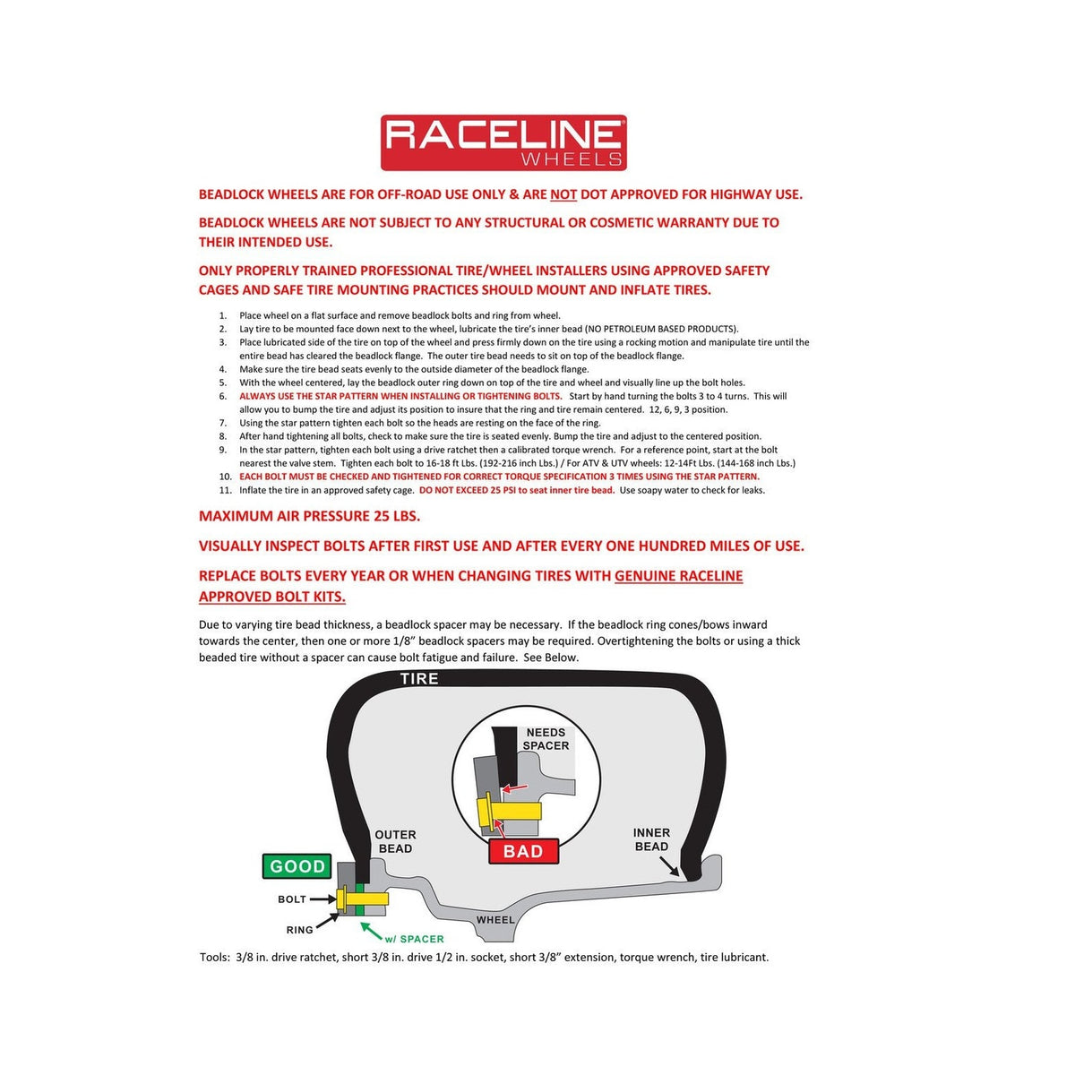 Raceline Mamba Beadlock 15x7 4x137 Black