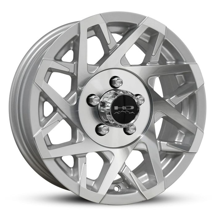 205/75R15 8-Ply Trailer Tire on 15" 5-4.5 Gloss Silver Machined Face Canyon Wheel - Tires Fast