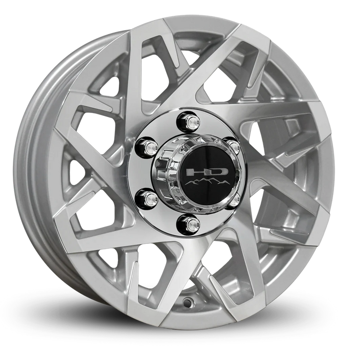 235/80R16 10-Ply Trailer Tire on 16" 6-5.5 Gloss Silver Machined Face Canyon Wheel - Tires Fast